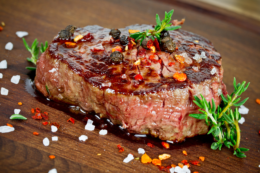 Grilled steak with thyme.